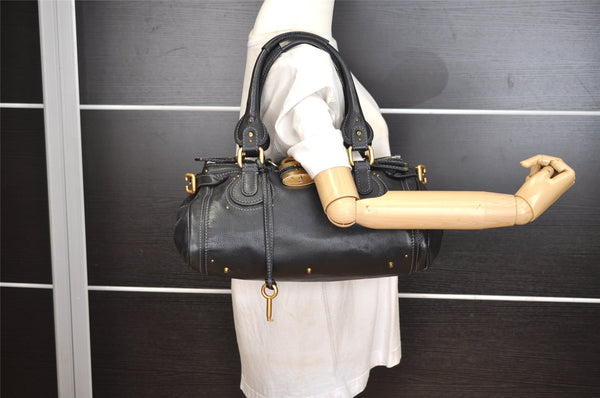 Authentic Chloe Vintage Paddington Leather Shoulder Hand Bag Black 0596J