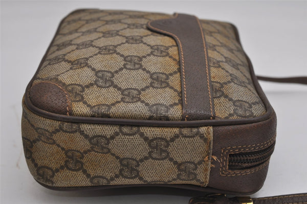 Authentic GUCCI Shoulder Cross Body Bag Purse GG PVC Leather Brown Junk 0596K
