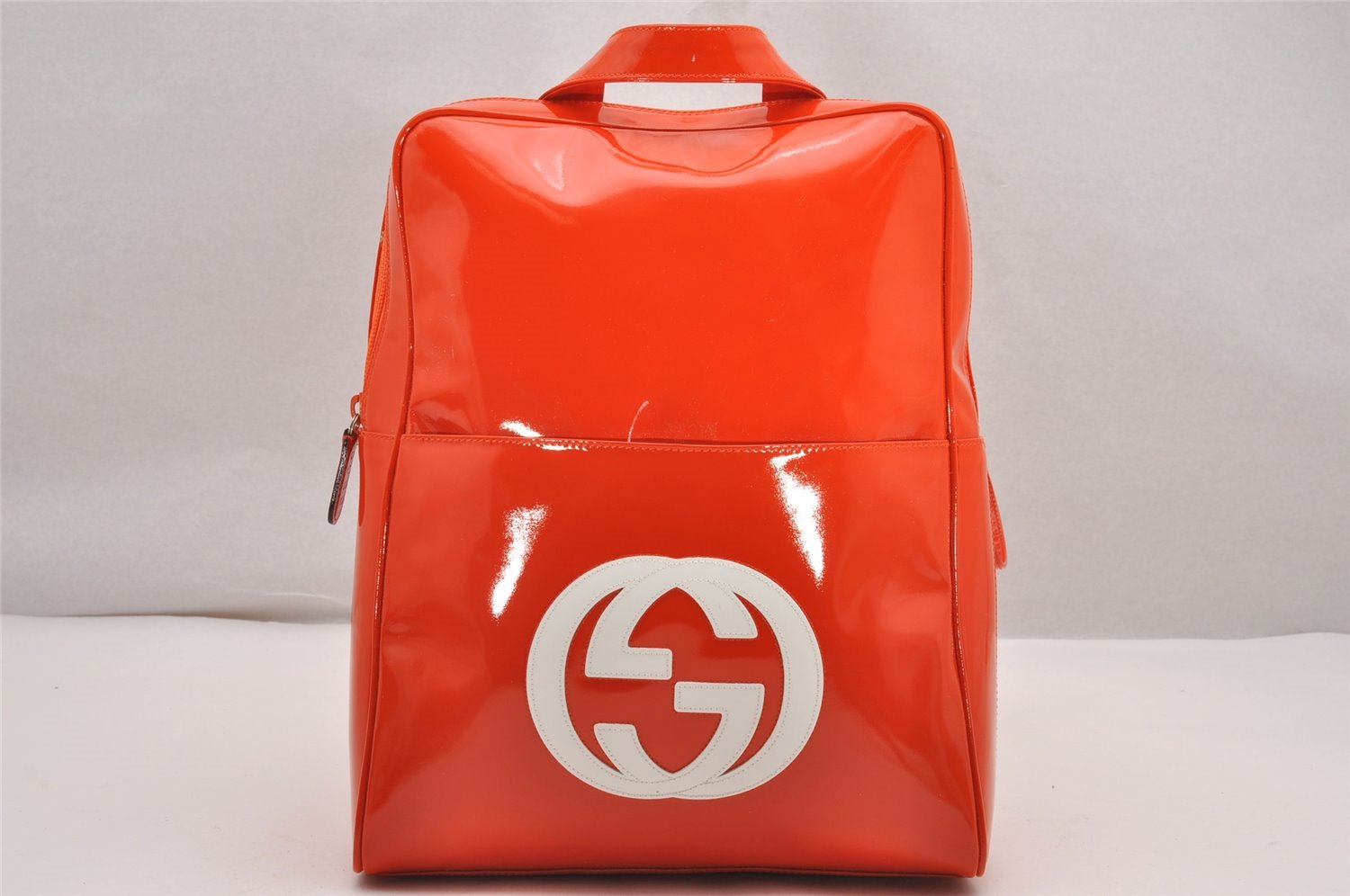 Authentic GUCCI Vintage Backpack GG Enamel Orange Junk 0599J