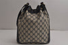 Authentic GUCCI Sherry Line Drawstring Bag GG PVC Leather Navy Junk 0599K