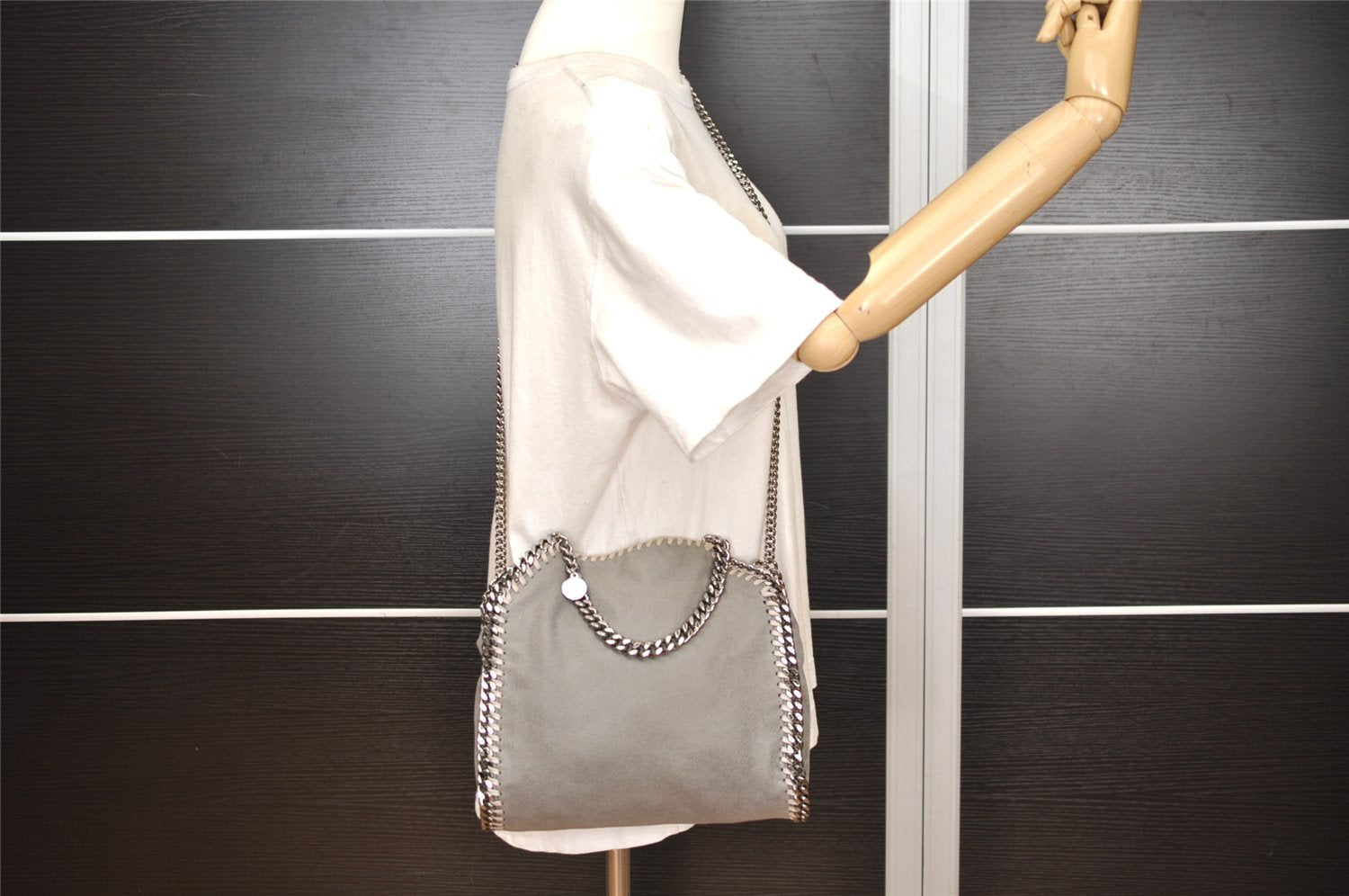 Authentic Stella McCartney Falabella Mini Shoulder Hand Bag Leather Gray 0600J