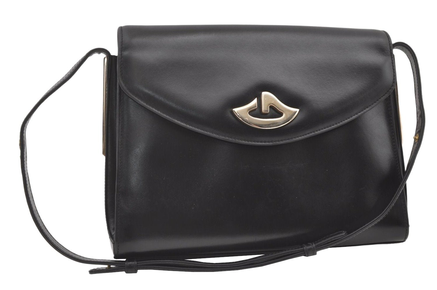 Authentic GUCCI Vintage Shoulder Hand Bag Purse Leather Black 0604K