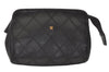 Authentic CHANEL Vintage Calf Skin Bicolore Pouch Purse Black Junk 0605K