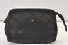 Authentic CHANEL Vintage Calf Skin Bicolore Pouch Purse Black Junk 0605K