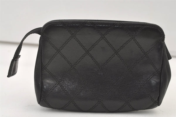 Authentic CHANEL Vintage Calf Skin Bicolore Pouch Purse Black Junk 0605K