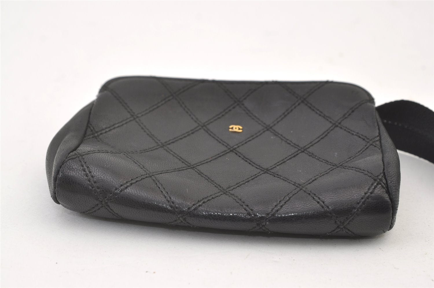 Authentic CHANEL Vintage Calf Skin Bicolore Pouch Purse Black Junk 0605K