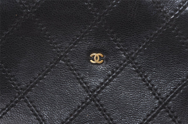 Authentic CHANEL Vintage Calf Skin Bicolore Pouch Purse Black Junk 0605K