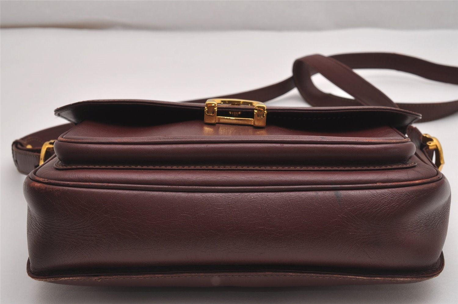 Authentic Cartier Must de Cartier Leather Shoulder Cross Bag Bordeaux Red 0608J