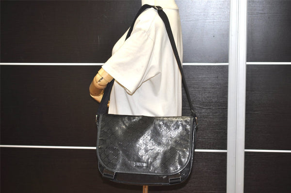 Authentic GUCCI Impreme Shoulder Crossbody Bag GG PVC Leather 201732 Black 0609I