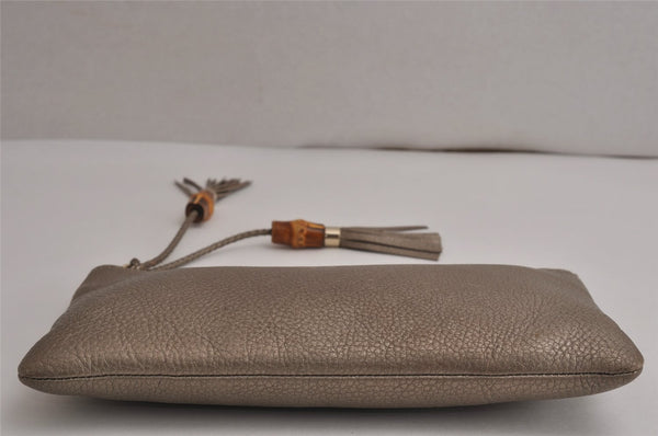 Authentic GUCCI Bamboo Tassel Clutch Hand Bag Purse Leather 376854 Gold 0610K