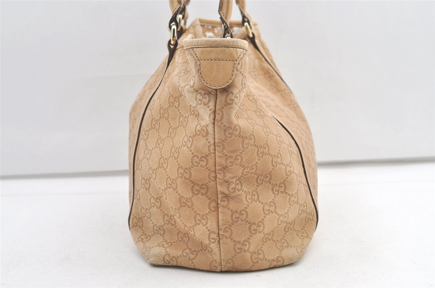 Authentic GUCCI Guccissima Shoulder Tote Bag GG Leather 197953 Beige 0611K