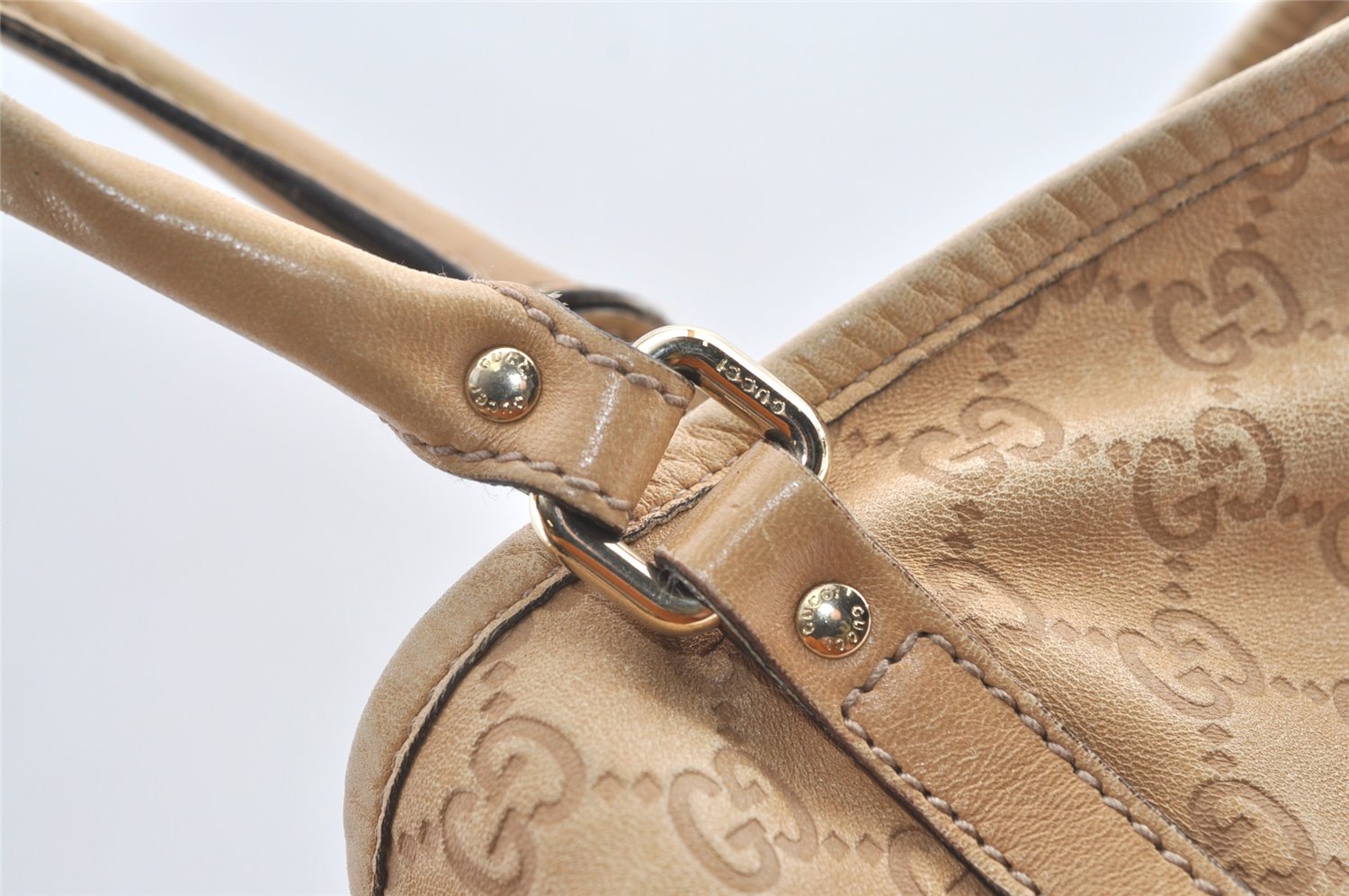 Authentic GUCCI Guccissima Shoulder Tote Bag GG Leather 197953 Beige 0611K