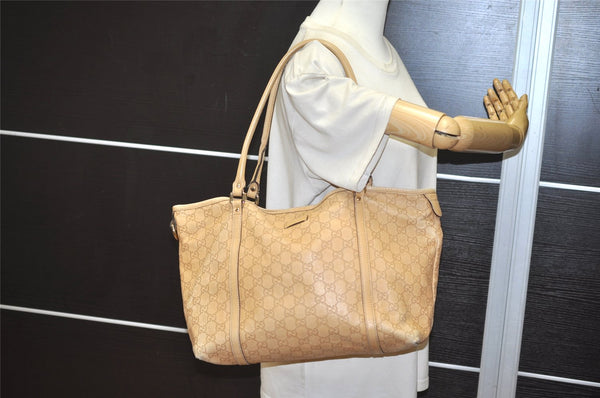 Authentic GUCCI Guccissima Shoulder Tote Bag GG Leather 197953 Beige 0611K