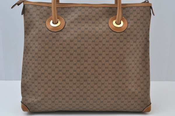 Authentic GUCCI Micro GG Vintage PVC Leather Tote Hand Bag Brown 0612I