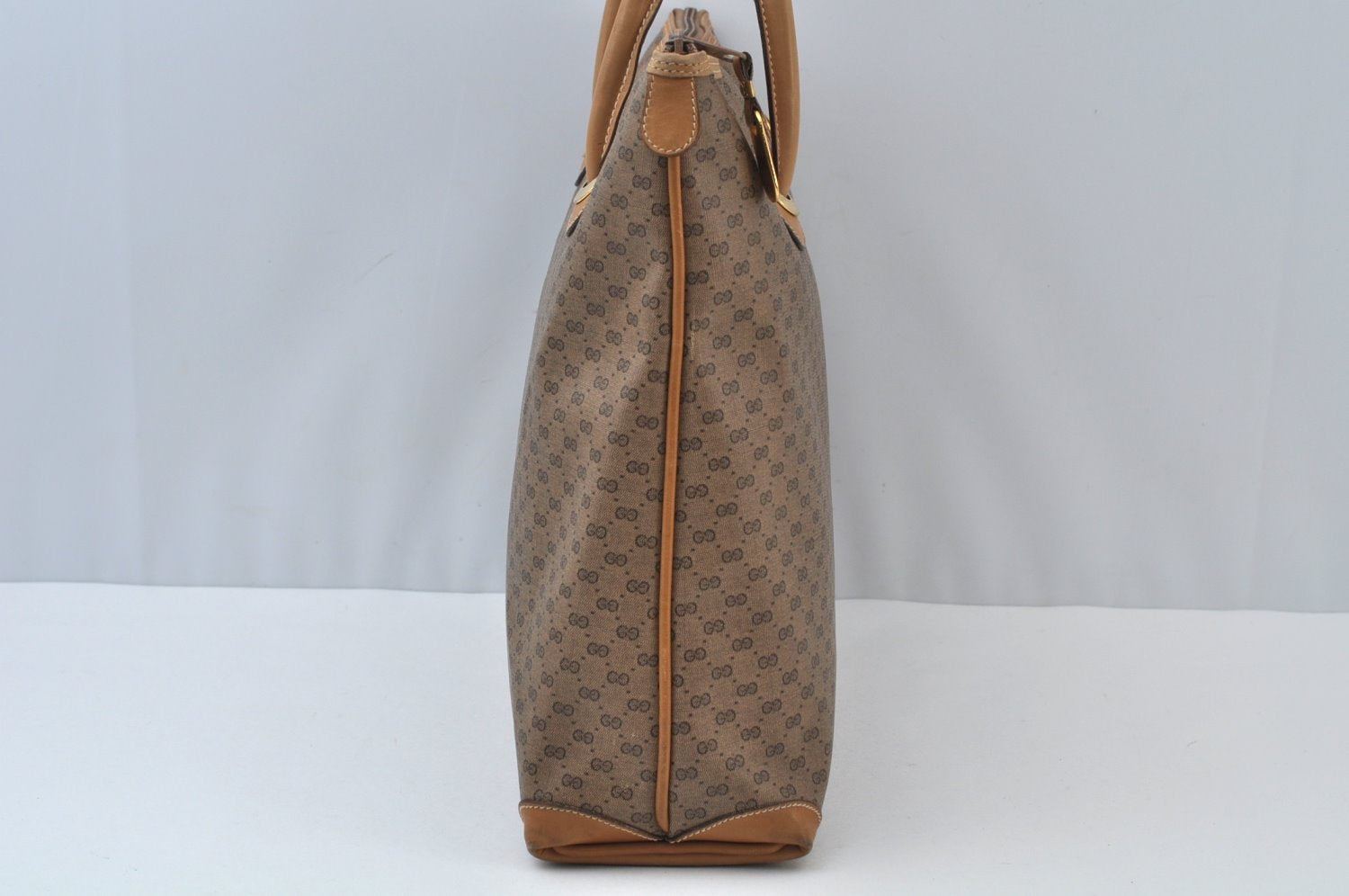 Authentic GUCCI Micro GG Vintage PVC Leather Tote Hand Bag Brown 0612I