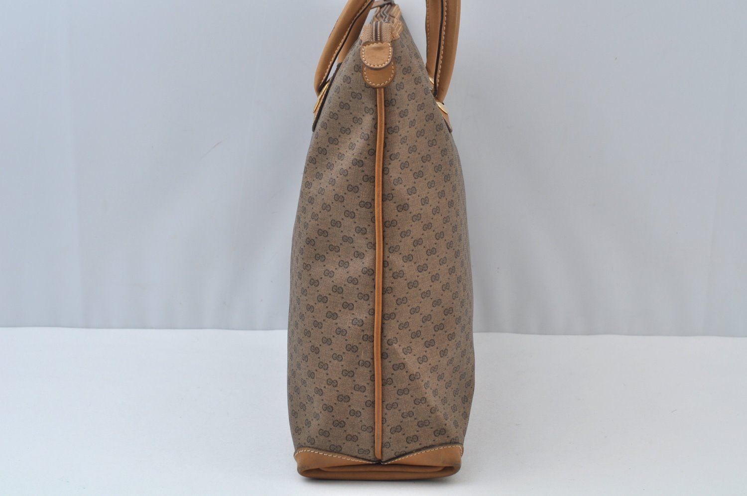 Authentic GUCCI Micro GG Vintage PVC Leather Tote Hand Bag Brown 0612I