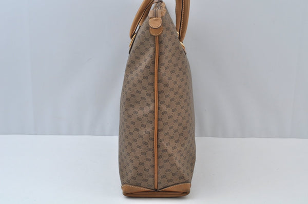 Authentic GUCCI Micro GG Vintage PVC Leather Tote Hand Bag Brown 0612I