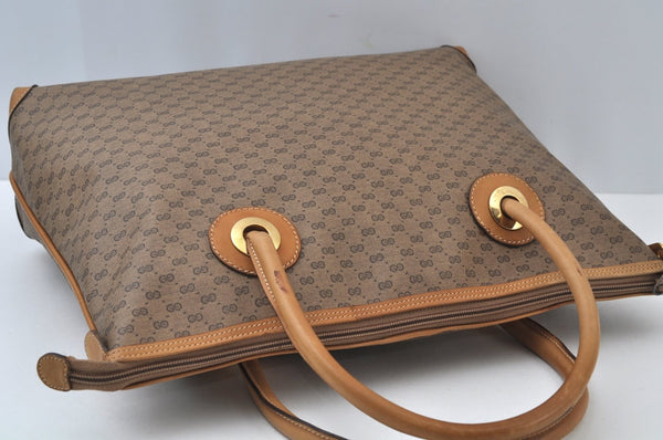 Authentic GUCCI Micro GG Vintage PVC Leather Tote Hand Bag Brown 0612I