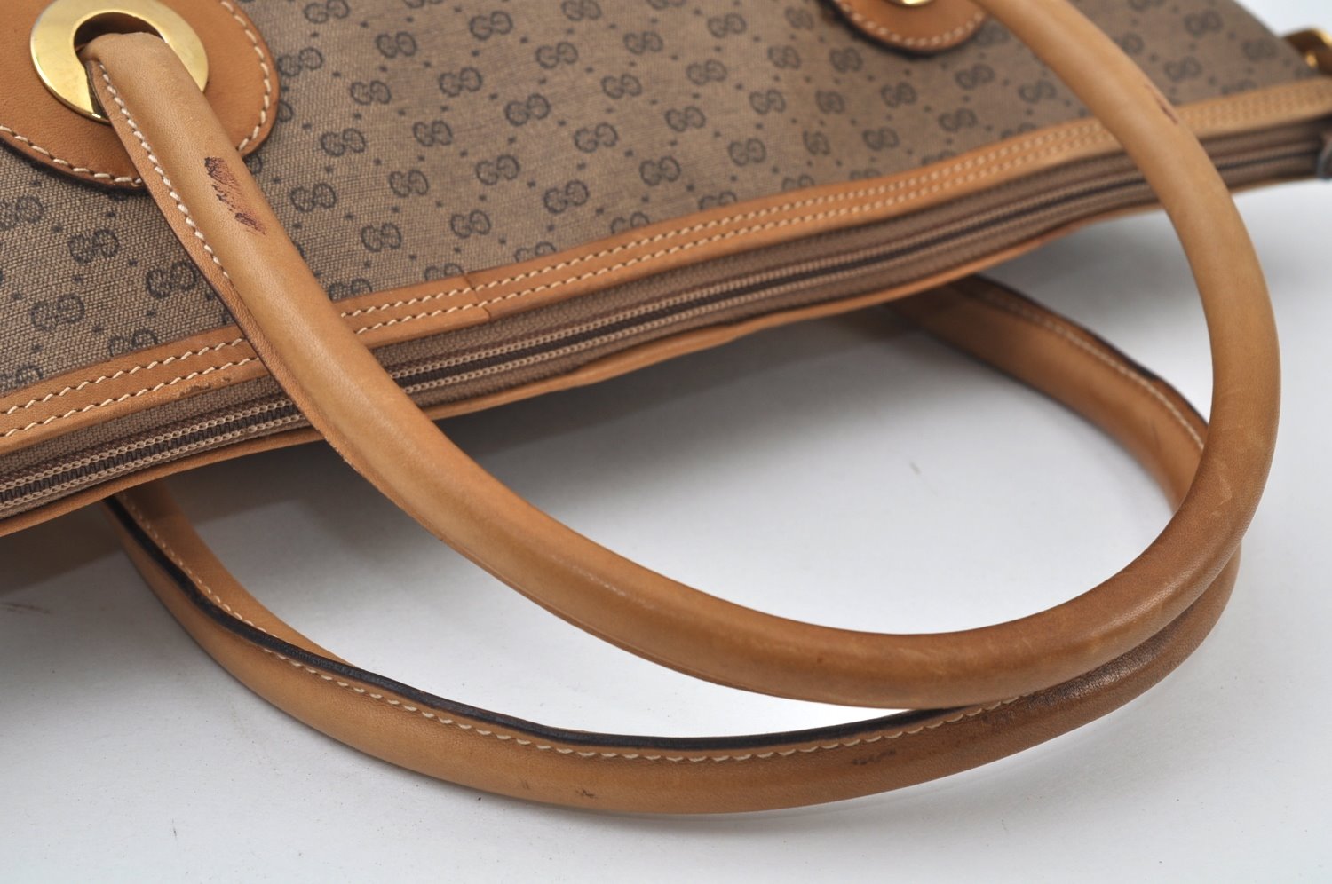 Authentic GUCCI Micro GG Vintage PVC Leather Tote Hand Bag Brown 0612I