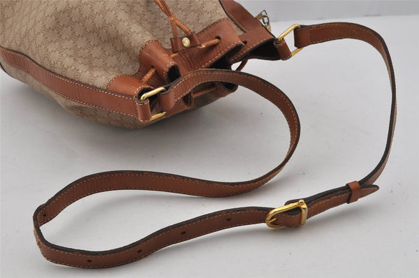 Authentic CELINE Macadam Blason Shoulder Drawstring Bag PVC Leather Beige 0613K
