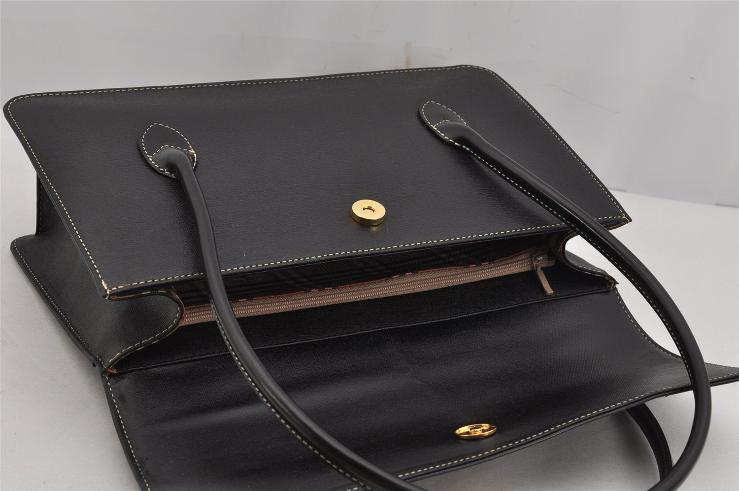 Authentic Burberrys Vintage Leather Shoulder Hand Bag Black 0617K