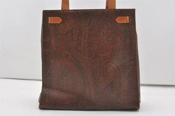 Authentic ETRO Paisley Shoulder Tote Bag PVC Leather Bordeaux Red Junk 0619J