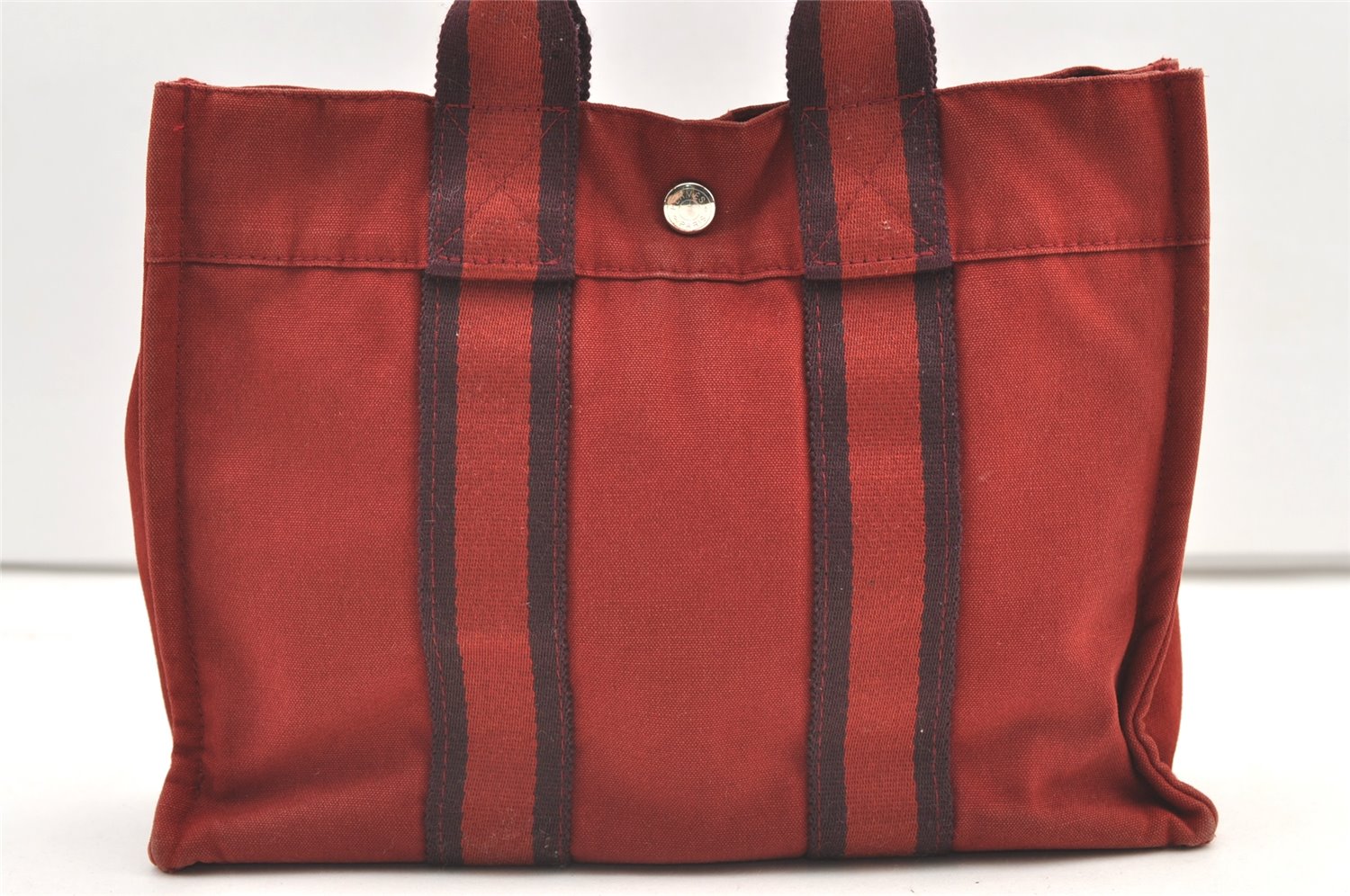Authentic HERMES Vintage Fourre Tout PM Hand Tote Bag Canvas Red 0619K