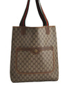 Authentic GUCCI Web Sherry Line Shoulder Tote Bag GG PVC Leather Brown 0622K