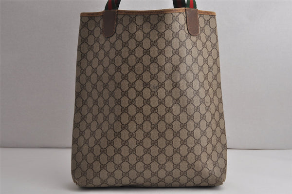 Authentic GUCCI Web Sherry Line Shoulder Tote Bag GG PVC Leather Brown 0622K
