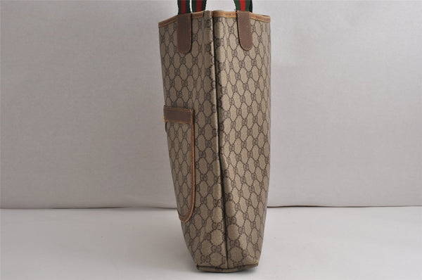 Authentic GUCCI Web Sherry Line Shoulder Tote Bag GG PVC Leather Brown 0622K