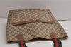 Authentic GUCCI Web Sherry Line Shoulder Tote Bag GG PVC Leather Brown 0622K