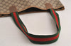 Authentic GUCCI Web Sherry Line Shoulder Tote Bag GG PVC Leather Brown 0622K