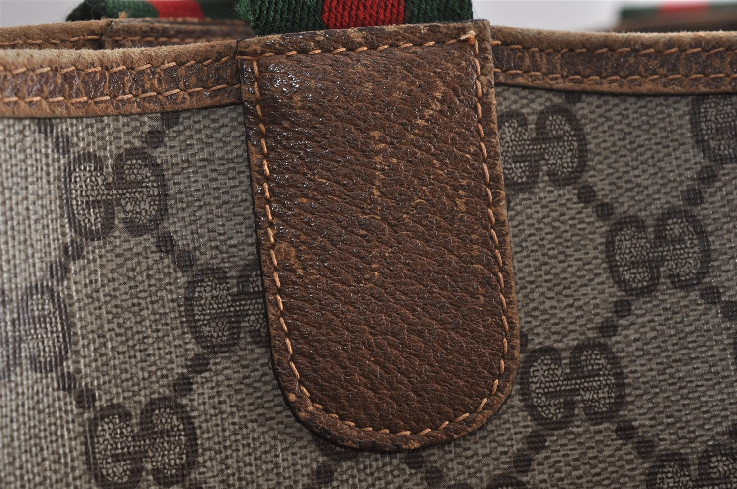 Authentic GUCCI Web Sherry Line Shoulder Tote Bag GG PVC Leather Brown 0622K