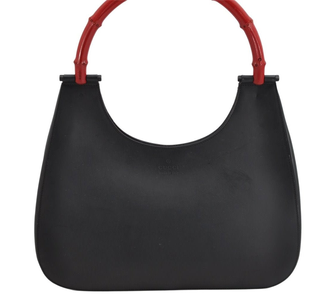 Authentic GUCCI Vintage Bamboo Shoulder Hand Bag Leather 0013739 Black 0623K