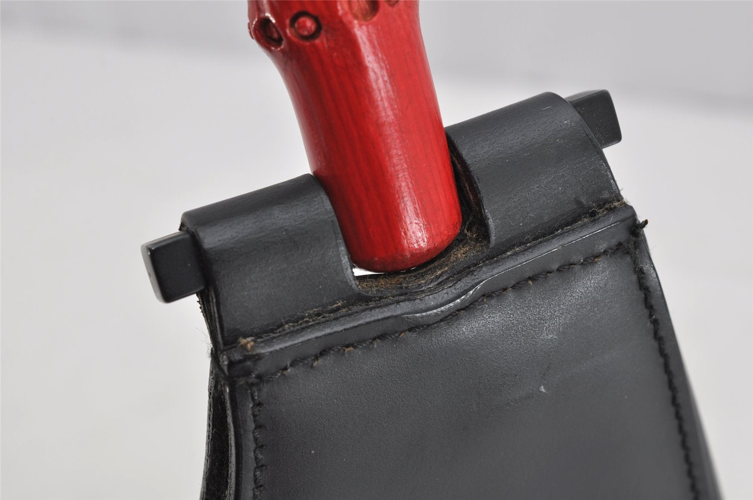 Authentic GUCCI Vintage Bamboo Shoulder Hand Bag Leather 0013739 Black 0623K