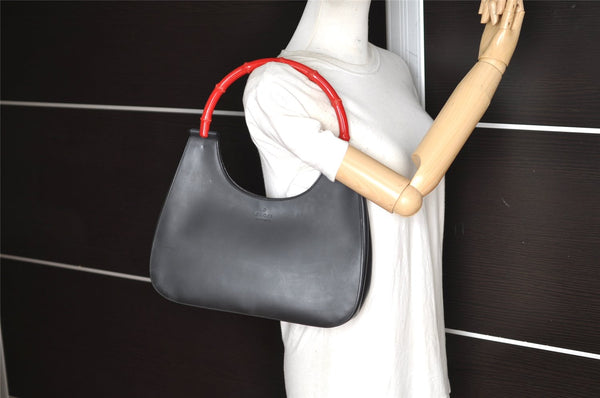 Authentic GUCCI Vintage Bamboo Shoulder Hand Bag Leather 0013739 Black 0623K