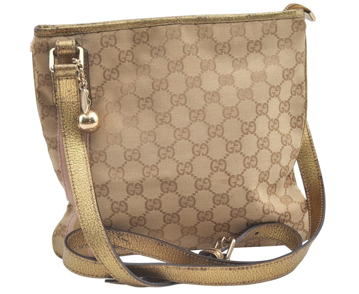 Authentic GUCCI Sherry Line Shoulder Bag GG Canvas Leather 144388 Beige 0625K