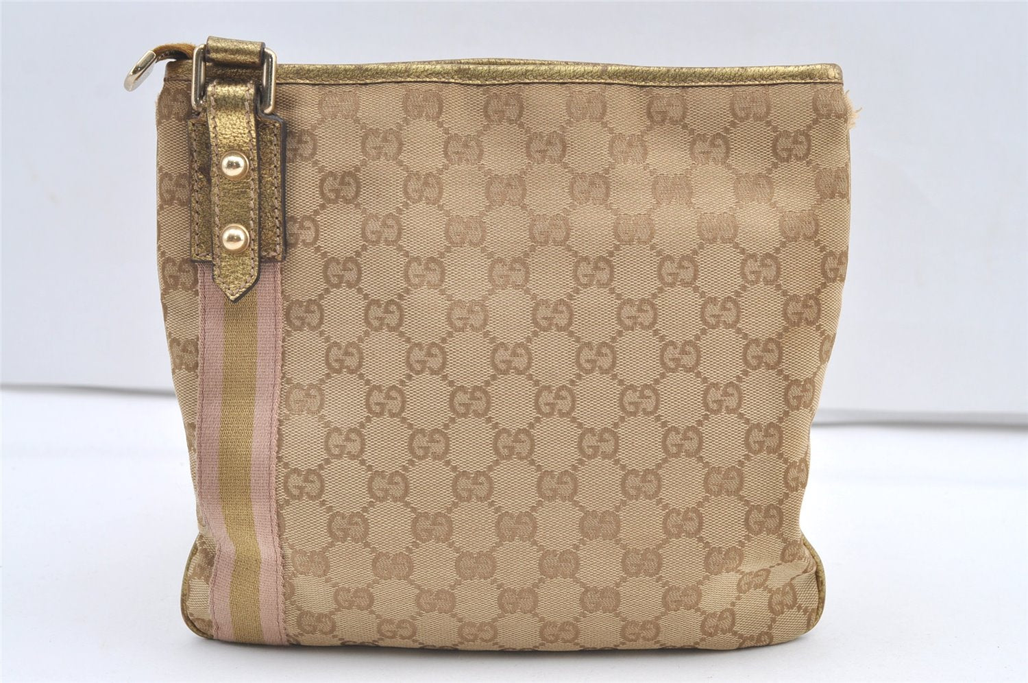 Authentic GUCCI Sherry Line Shoulder Bag GG Canvas Leather 144388 Beige 0625K