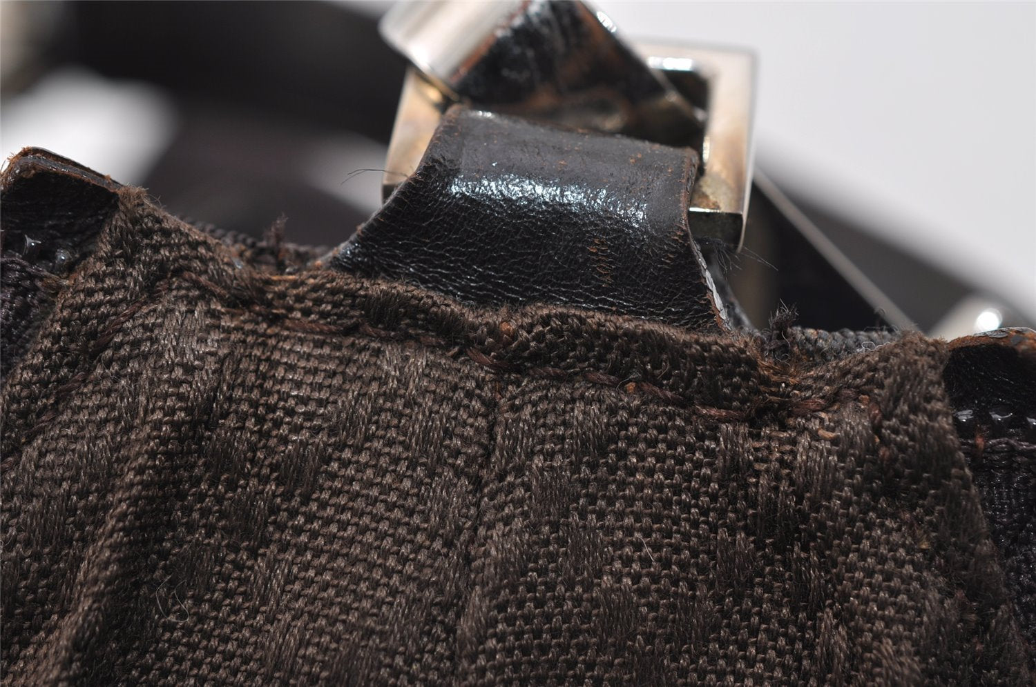 Authentic GUCCI Vintage Shoulder Hand Bag Nylon Leather Brown 0629I