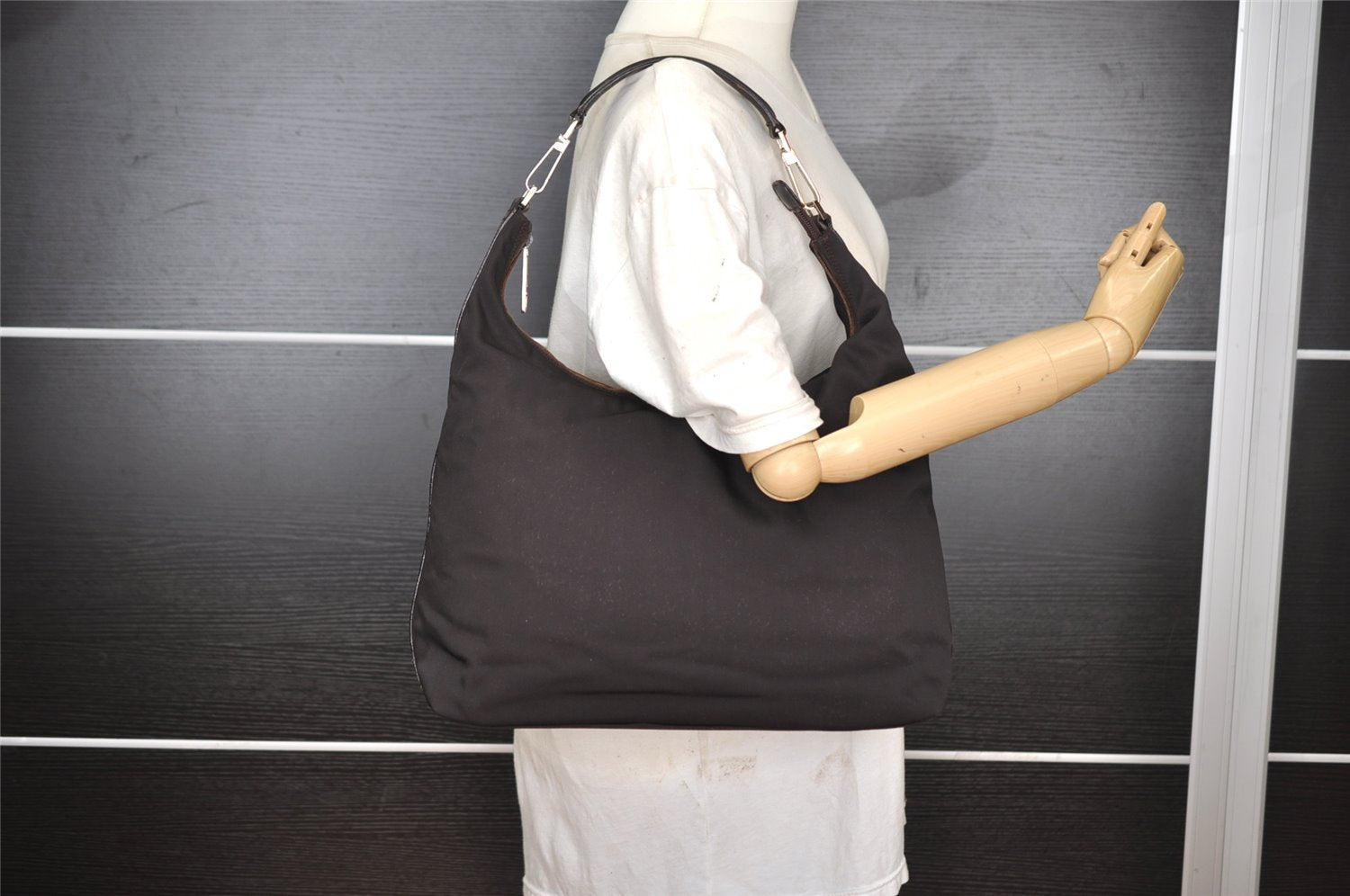 Authentic GUCCI Vintage Shoulder Hand Bag Nylon Leather Brown 0629I