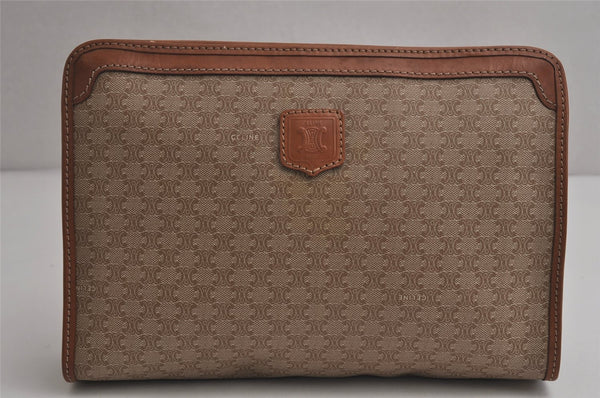 Authentic CELINE Macadam Blason Pattern Clutch Hand Bag PVC Leather Beige 0629K