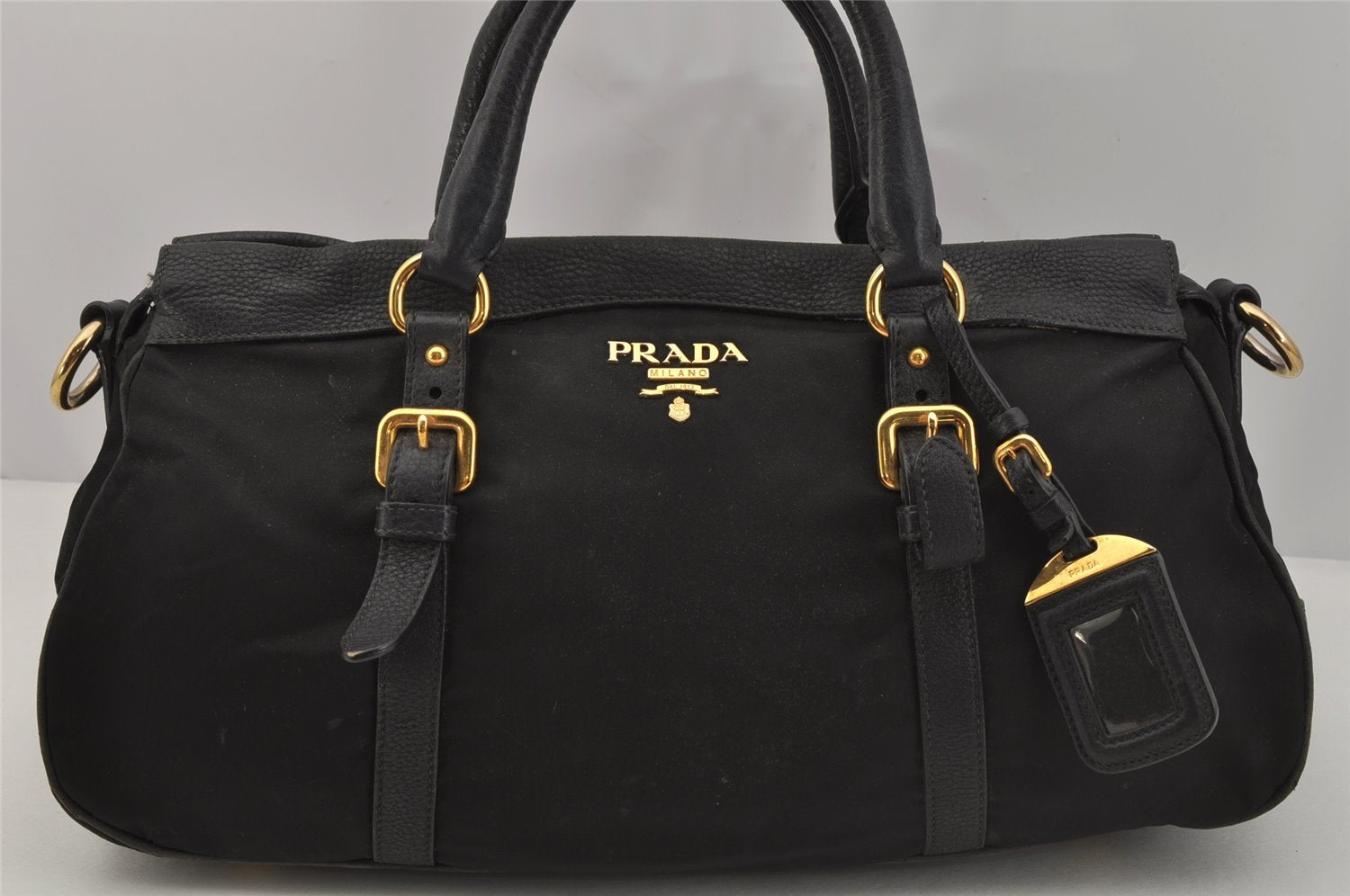 Authentic PRADA Nylon Tessuto Nappa Leather 2Way Shoulder Hand Bag Black 0630J