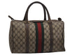 Authentic GUCCI Web Sherry Line Hand Boston Bag GG PVC Leather Brown 0634K