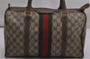 Authentic GUCCI Web Sherry Line Hand Boston Bag GG PVC Leather Brown 0634K