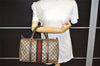 Authentic GUCCI Web Sherry Line Hand Boston Bag GG PVC Leather Brown 0634K