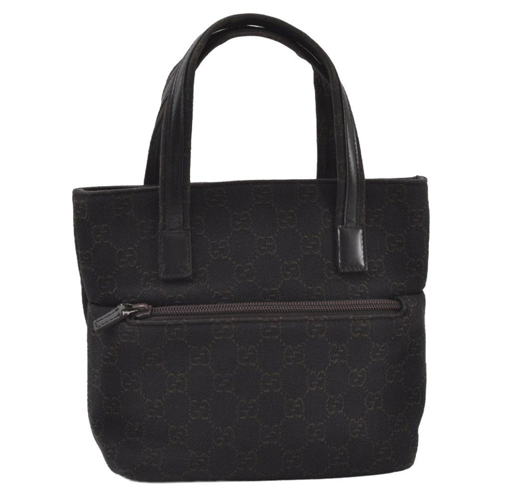 Authentic GUCCI Vintage Tote Hand Bag Purse GG Canvas Leather 105651 Brown 0635J