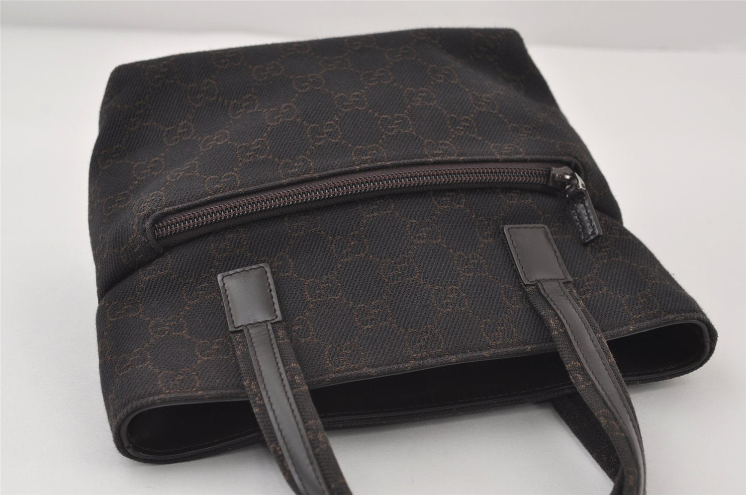 Authentic GUCCI Vintage Tote Hand Bag Purse GG Canvas Leather 105651 Brown 0635J