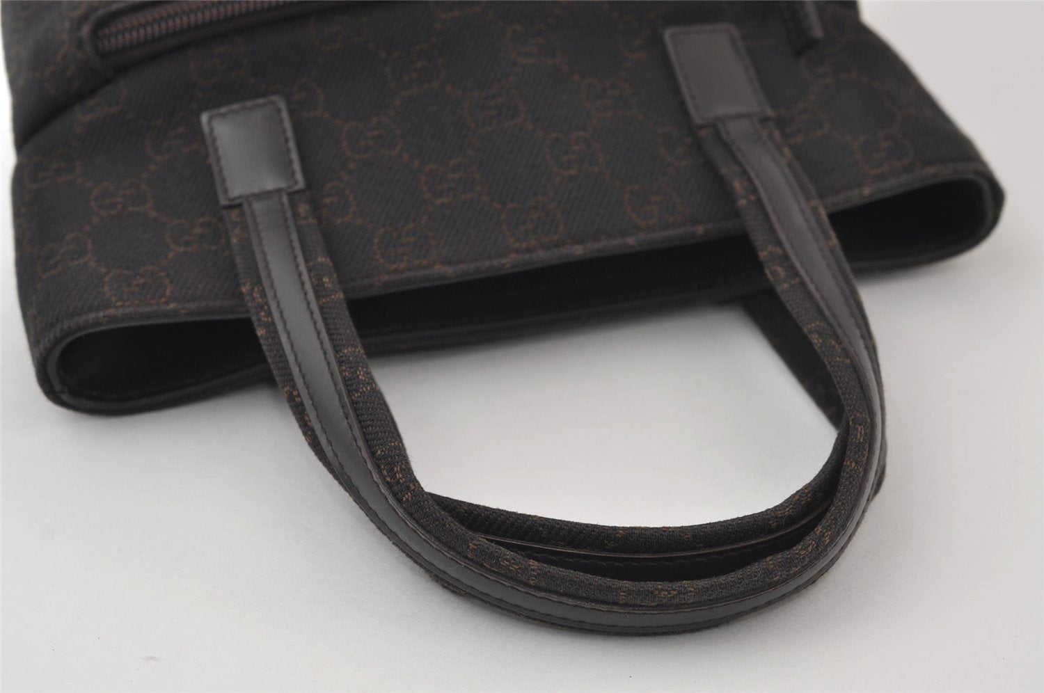 Authentic GUCCI Vintage Tote Hand Bag Purse GG Canvas Leather 105651 Brown 0635J