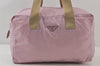 Authentic PRADA Vintage Nylon Tessuto Leather Travel Boston Bag Pink 0637J