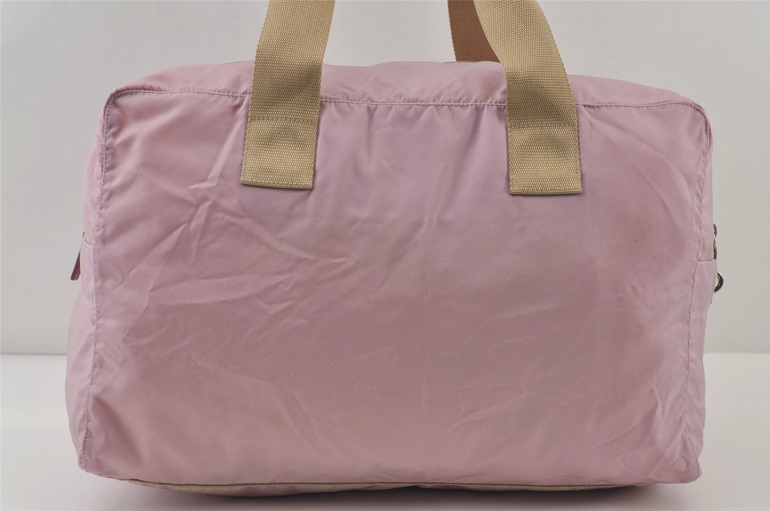 Authentic PRADA Vintage Nylon Tessuto Leather Travel Boston Bag Pink 0637J